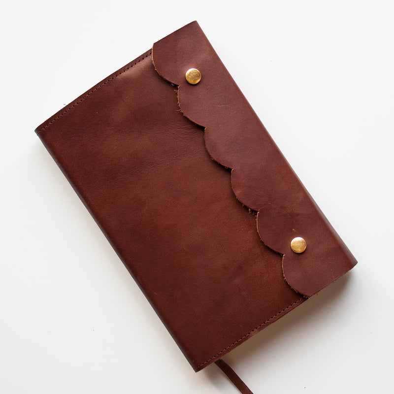 Leather Bible Cover Scallop Edge - Dual Snap Closure - Made to Fit - English Bridle